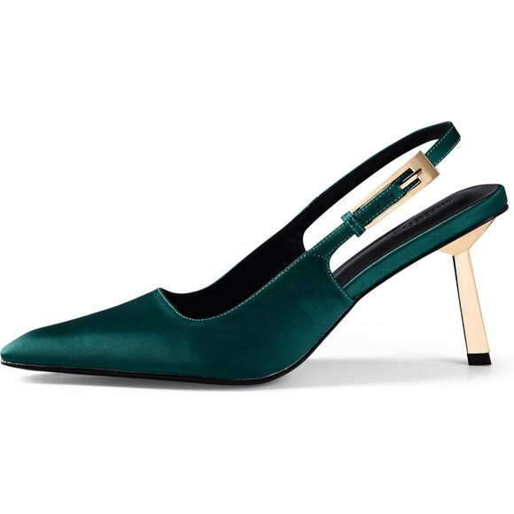 Women Green Closed Toe 3.5 in Kitten Heels Women Pumps Square Toe Sandals